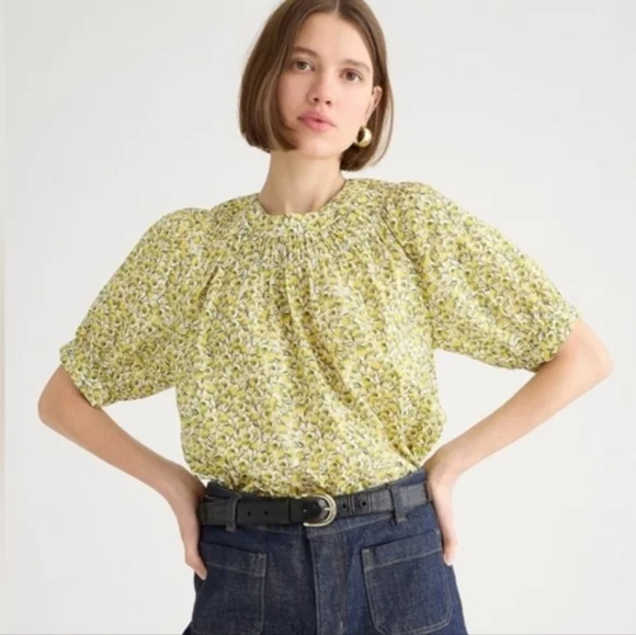 J. Crew High-neck Puff-sleeve Top Liberty Fabric Eliza's Yellow Women's Small - Picture 1 of 10